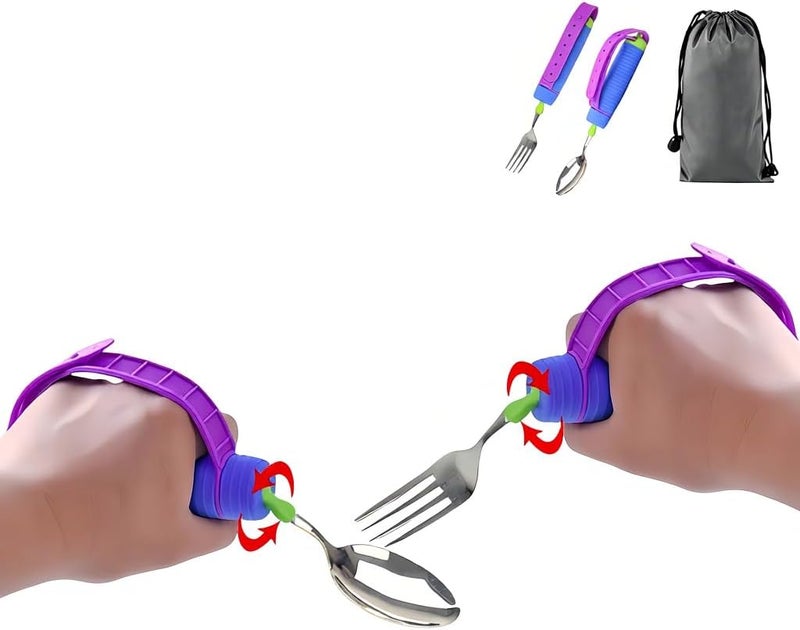 LUCKIEST MAP Bendable Adaptive Utensils Spoons Forks Set,Left and Right Handed, for Hand Tremors & Muscle Weakness,Arthritis,Stroke,Parkinson,360 Degree Rotation Weighted Rubber Strap,Eating & Drinking Aids - Image 1